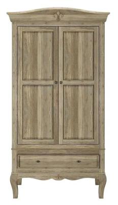 Fleur French Style Washed Grey 2 Door Wardrobe - Made in Solid Rustic Mango Wood
