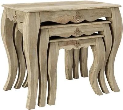 Fleur French Style Washed Grey Nest of 3 Tables - Made in Solid Rustic Mango Wood