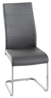 Malibu Dark Grey Dining Chair, Leather - Faux PU with Stainless Steel Chrome Cantiliver Base