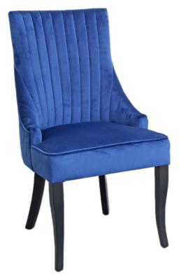 Image of Sofie Blue Dining Chair, Tufted Velvet Fabric Upholstered with Black Wooden Legs