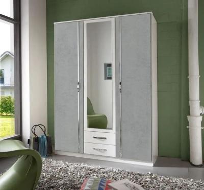 Duo 3 Door Combi Wardrobe, German Made White and Grey Mirrored Front Triple Wardrobe