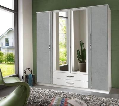 Product photograph of Duo 4 Door Combi Wardrobe German Made White And Grey Mirrored Front Four Door Wardrobe from Choice Furniture Superstore