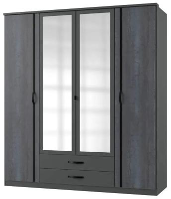 Product photograph of Duo2 4 Door Combi Wardrobe German Made Graphite Mirrored Front Four Door Wardrobe from Choice Furniture Superstore