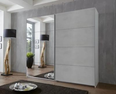 Ernie 2 Door Sliding Wardrobe, German Made Concrete Grey Mirrored Front Two Door Wardrobe