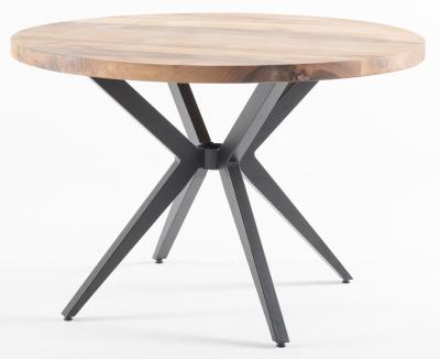 Merino 4 Seater Industrial Rustic Acacia Wood Round Dining Table with Black Spider Legs