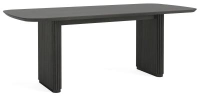 Image of Clearance - Carra Marble Dining Table Black 200cm Seats 8 Diners with Fluted Ribbed Double Pedestal Base