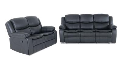 Berlin Black Leather Recliner 32 Seater Sofa Suite