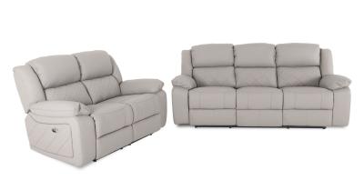 Bentley Light Grey Leather Recliner 32 Seater Sofa Suite