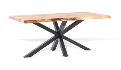 Merino 6 Seater Industrial Rustic Acacia Wood Dining Table With Black Spider Legs