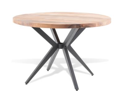 Merino 4 Seater Industrial Rustic Acacia Wood Round Dining Table With Black Spider Legs