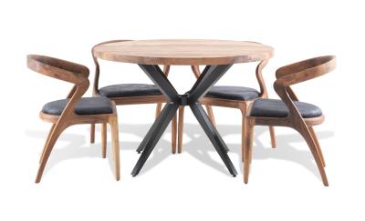 Merino 4 Seater Industrial Rustic Acacia Wood Round Dining Table Set With 4 Wooden Chairs