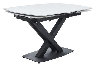 Arctic White Ceramic Top Extending Dining Table 140cm200cm With Black Cross Base