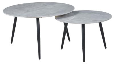 Glade Grey Ceramic Top And Black Round Coffee Table Set Of 2