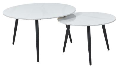 Glade Matt White Ceramic Top And Black Round Coffee Table Set Of 2