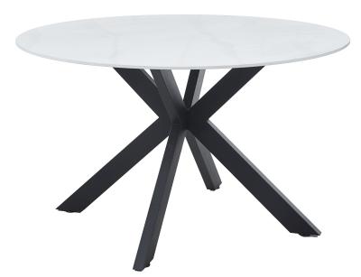 Novara Matt White Ceramic Top Round Dining Table 130cm With Black Spider Legs