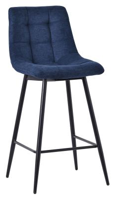 Corona Blue Tufted Velvet Fabric Barstool With Black Metal Legs