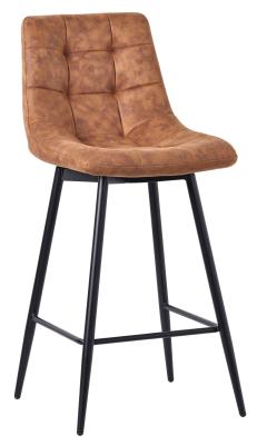 Corona Brown Tufted Velvet Fabric Barstool With Black Metal Legs