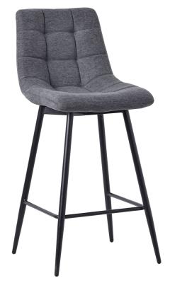 Corona Light Grey Tufted Velvet Fabric Barstool With Black Metal Legs