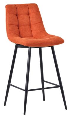 Corona Orange Tufted Velvet Fabric Barstool With Black Metal Legs