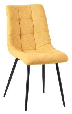 Corona Yellow Tufted Velvet Fabric Dining Chair With Black Metal Legs