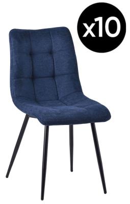 Set Of 10 Corona Dining Chairs In Blue Colour Fabric And Black Metal Legs