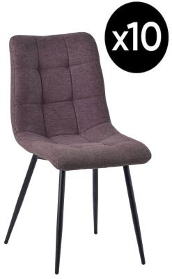 Set Of 10 Corona Dining Chairs In Camel Colour Fabric And Black Metal Legs