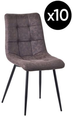 Set Of 10 Corona Dining Chairs In Grey Colour Leather Look Fabric Fabric And Black Metal Legs