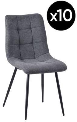 Set Of 10 Corona Dining Chairs In Light Grey Colour Fabric And Black Metal Legs