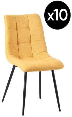 Set Of 10 Corona Dining Chairs In Yellow Colour Fabric And Black Metal Legs