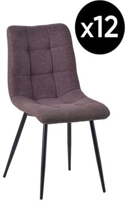 Set Of 12 Corona Dining Chairs In Camel Colour Fabric And Black Metal Legs