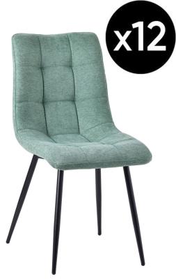 Set Of 12 Corona Dining Chairs In Green Colour Fabric And Black Metal Legs