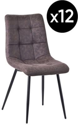 Set Of 12 Corona Dining Chairs In Grey Colour Leather Look Fabric Fabric And Black Metal Legs