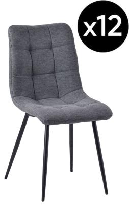 Set Of 12 Corona Dining Chairs In Light Grey Colour Fabric And Black Metal Legs