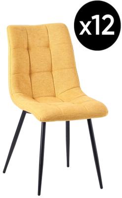 Set Of 12 Corona Dining Chairs In Yellow Colour Fabric And Black Metal Legs