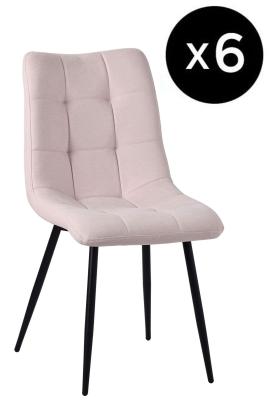 Set Of 6 Corona Dining Chairs In Beige Colour Fabric And Black Metal Legs