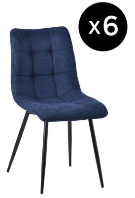 Set Of 6 Corona Dining Chairs In Blue Colour Fabric And Black Metal Legs