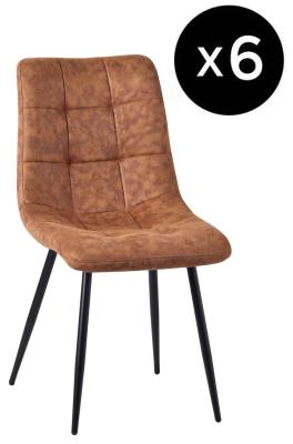 Set Of 6 Corona Dining Chairs In Brown Colour Leather Look Fabric Fabric And Black Metal Legs