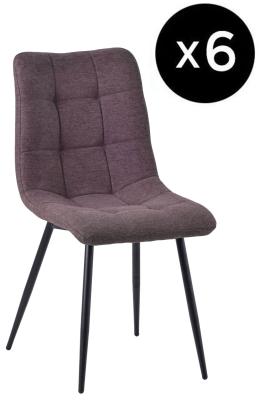 Set Of 6 Corona Dining Chairs In Camel Colour Fabric And Black Metal Legs