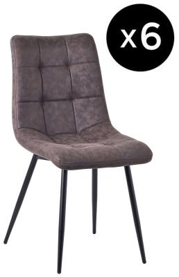 Set Of 6 Corona Dining Chairs In Grey Colour Leather Look Fabric Fabric And Black Metal Legs