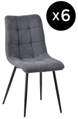 Set Of 6 Corona Dining Chairs In Light Grey Colour Fabric And Black Metal Legs