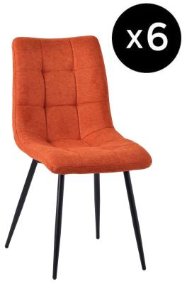 Set Of 6 Corona Dining Chairs In Orange Colour Fabric And Black Metal Legs