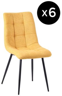 Set Of 6 Corona Dining Chairs In Yellow Colour Fabric And Black Metal Legs