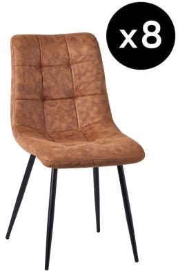 Set Of 8 Corona Dining Chairs In Brown Colour Leather Look Fabric Fabric And Black Metal Legs