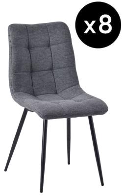 Set Of 8 Corona Dining Chairs In Light Grey Colour Fabric And Black Metal Legs