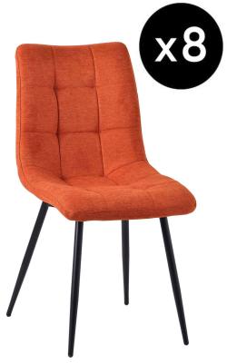 Set Of 8 Corona Dining Chairs In Orange Colour Fabric And Black Metal Legs