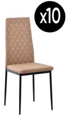 Set Of 10 Metro Dining Chairs In Beige Colour Faux Leather And Black Metal Legs