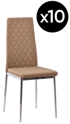 Set Of 10 Metro Dining Chairs In Beige Colour Faux Leather And Chrome Metal Legs