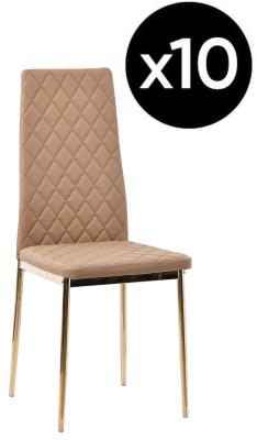 Set Of 10 Metro Dining Chairs In Beige Colour Faux Leather And Gold Metal Legs