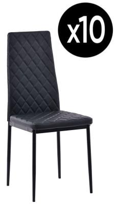 Set Of 10 Metro Dining Chairs In Black Colour Faux Leather And Black Metal Legs