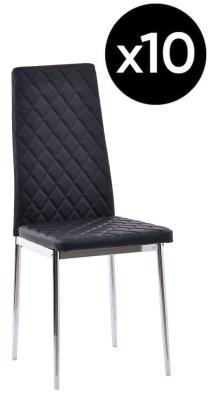 Set Of 10 Metro Dining Chairs In Black Colour Faux Leather And Chrome Metal Legs